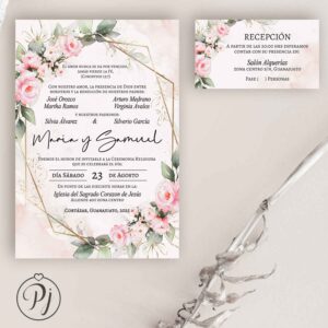 Invitaciones San Luis Potosí para Bodas, XV Años, Bautizo, Baby Shower, Primera Comunión, Digitales... Era Rosa 02 Im1